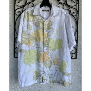 Cubravera Linen Collard Button Shirt - Size L - White/Yellow